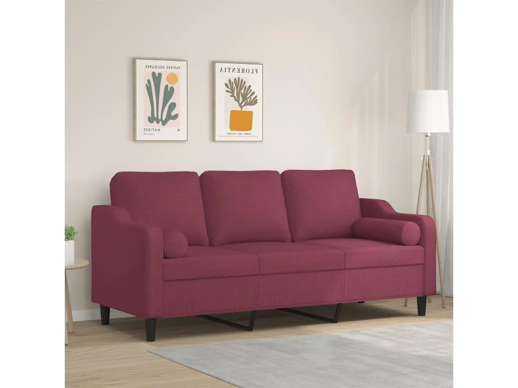 Sofá de 3 plazas con cojines tela rojo tinto 180 cm