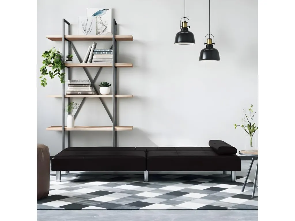 Sofá cama con portavasos cuero sintético negro YMLU87218