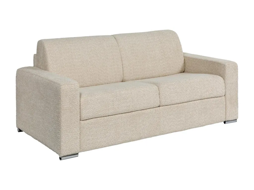 Sofá cama de 3 plazas de apertura rápida de tela rizada beige - Colchón con láminas anchas de 140 cm - Colchón de 22 cm Boverdeco