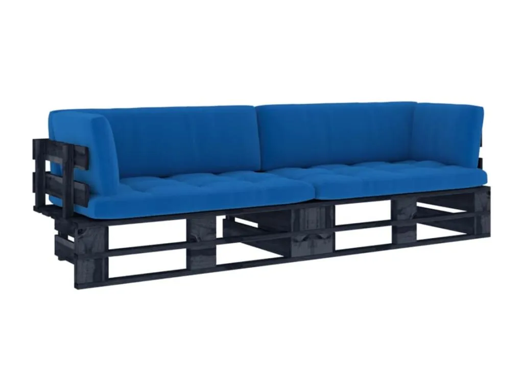 Biocasahogar Sofá de palets para 2 plazas con cojines madera impregnada color negro WJ7732354