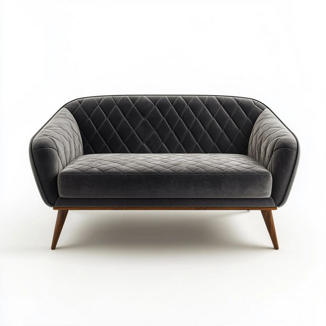 Sofá Tapizado en Terciopelo Gris Antracita de 2 Plazas con Estructura de Teca 140x75x80 cm