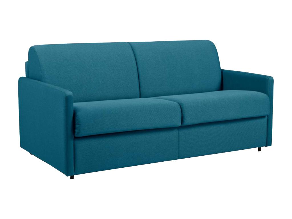 Sofá cama italiano 3 plazas de tela CALIFE - Turquesa - Cama 140 cm - Colchón 18 cm