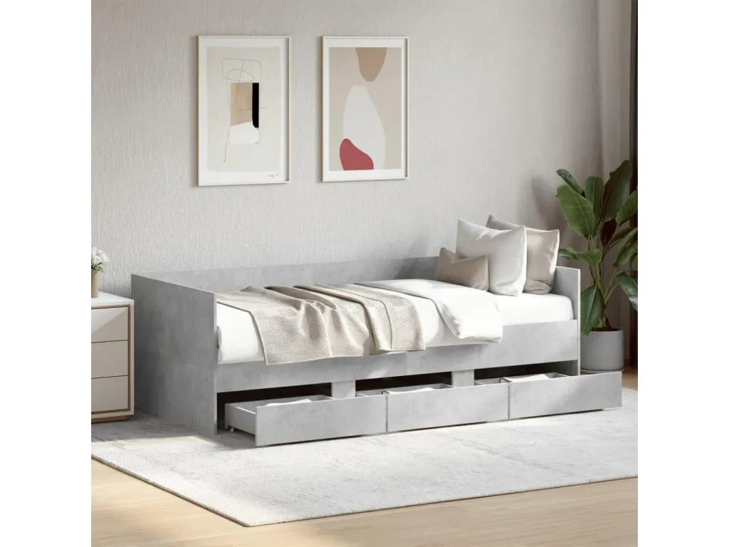 Sofá cama con cajones sin colchón gris hormigón 100x200 cm