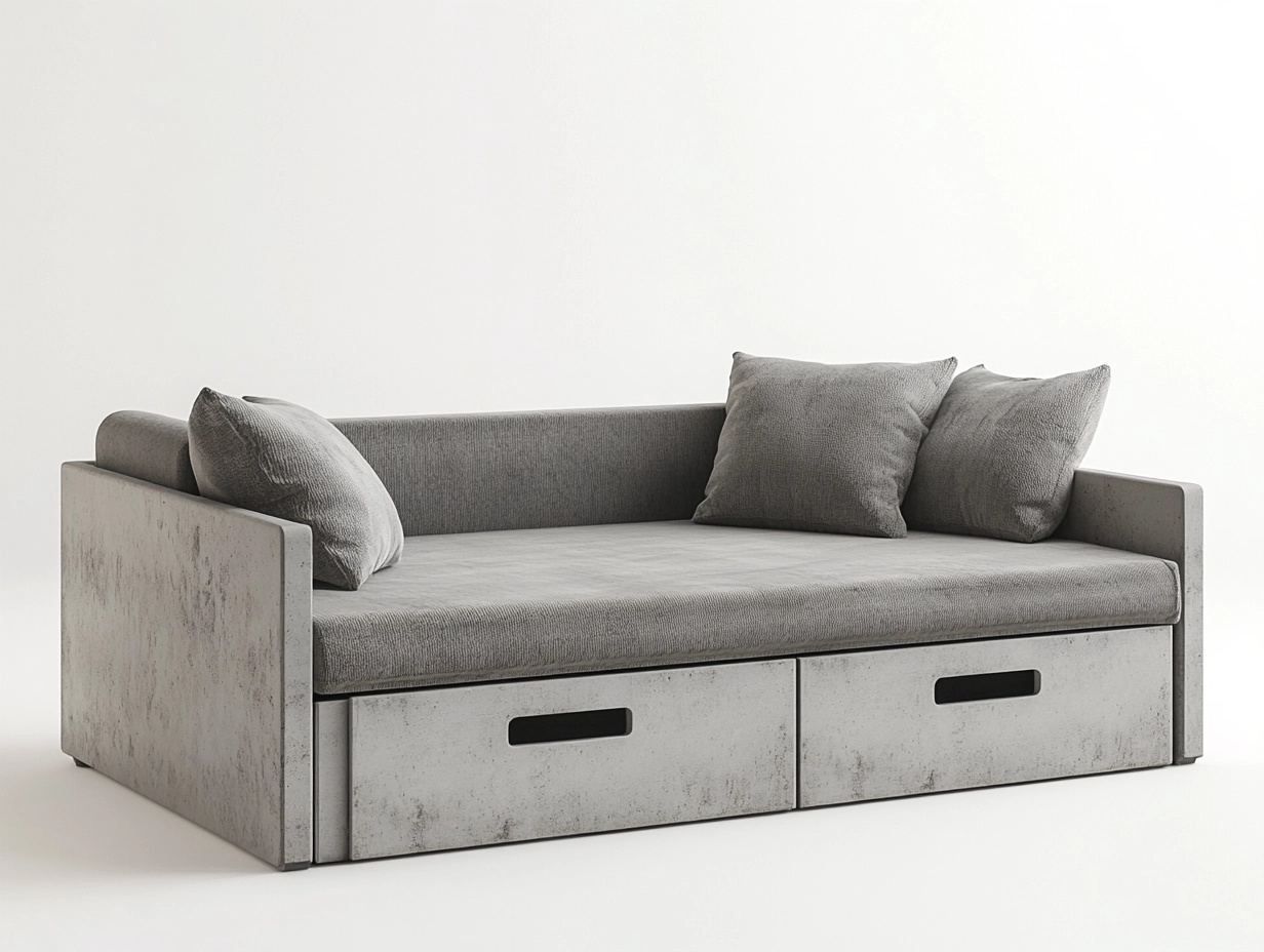Sofá cama gris con almacenamiento estilo moderno para sala de estar hecho de tela y madera 200x90cm con función multifuncional BS4350224