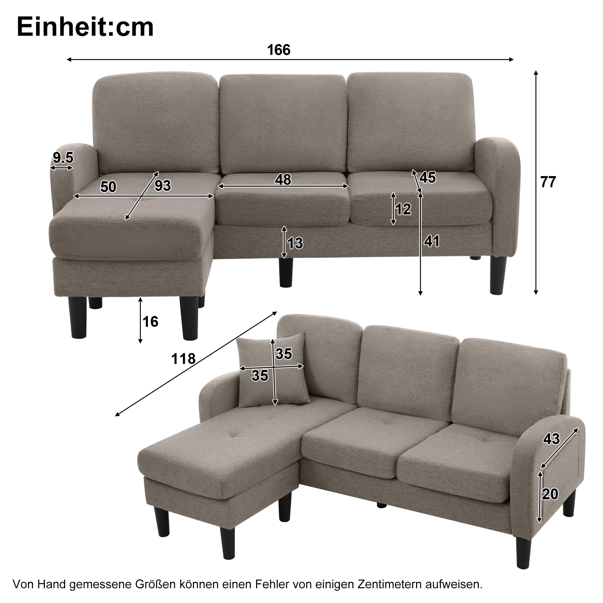 Sofá esquinero en L 3 plazas chaise longue beige
