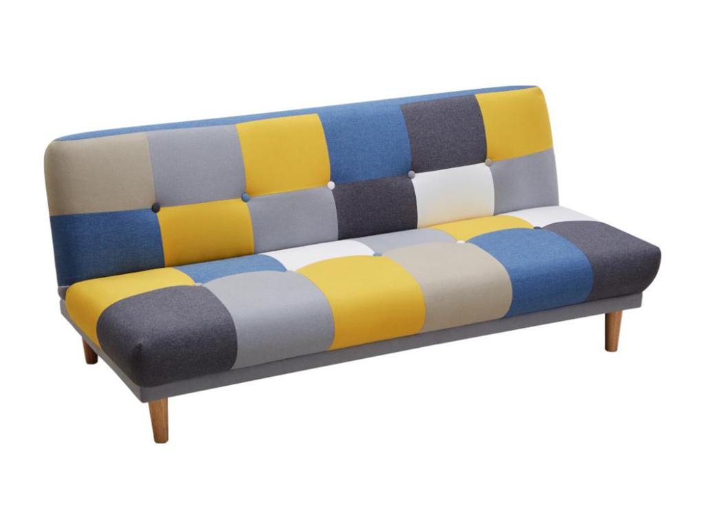 Sofá cama de tres plazas en tejido multicolor