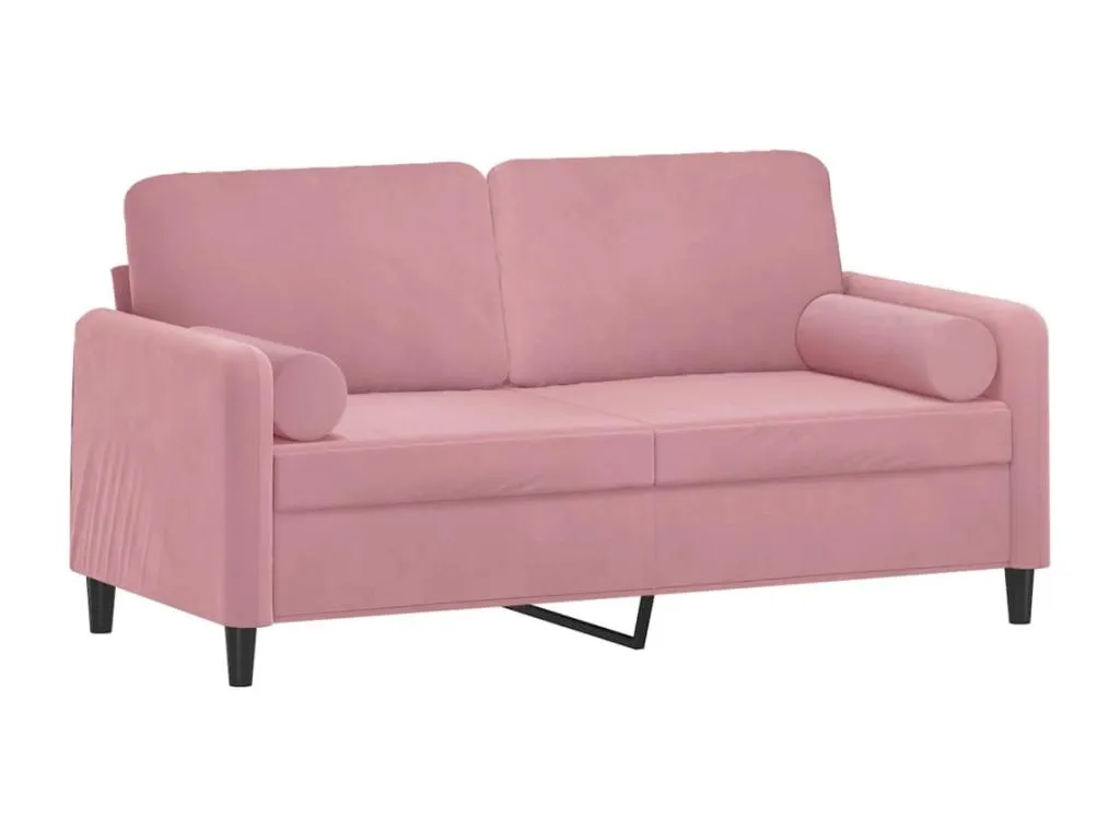 Sofá de 2 plazas con cojines terciopelo rosa 140 cm