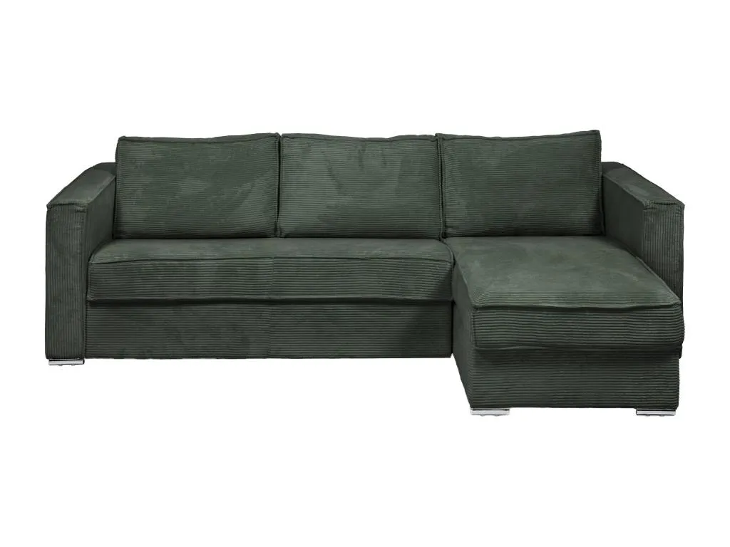Sofá cama rinconero con apertura italiana y reversible de pana verde - Cama de láminas anchas de 160 cm - Colchón de 18 cm Alkihogares