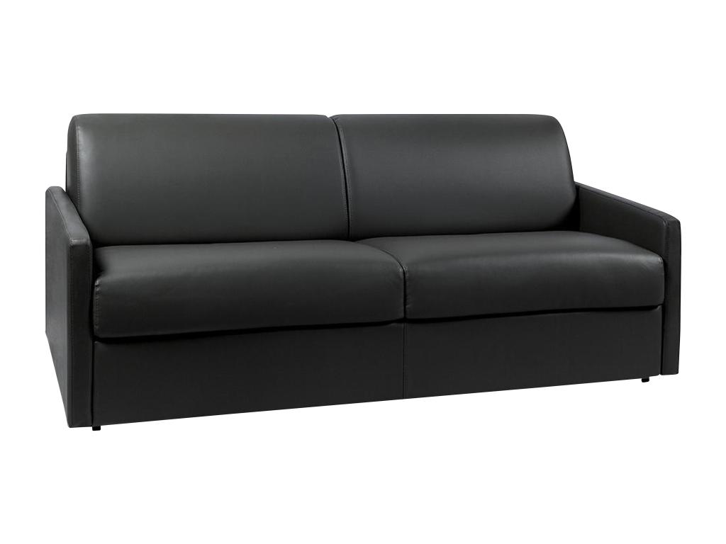 Sofá cama italiano 4 plazas piel sintética CALIFE - Negro - Cama 160 cm - Colchón 22 cm