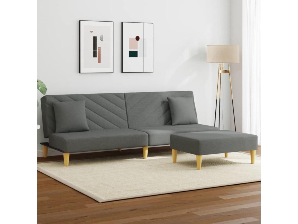 Sofá cama de 2 plazas con almohadas y taburete Joliven gris oscuro