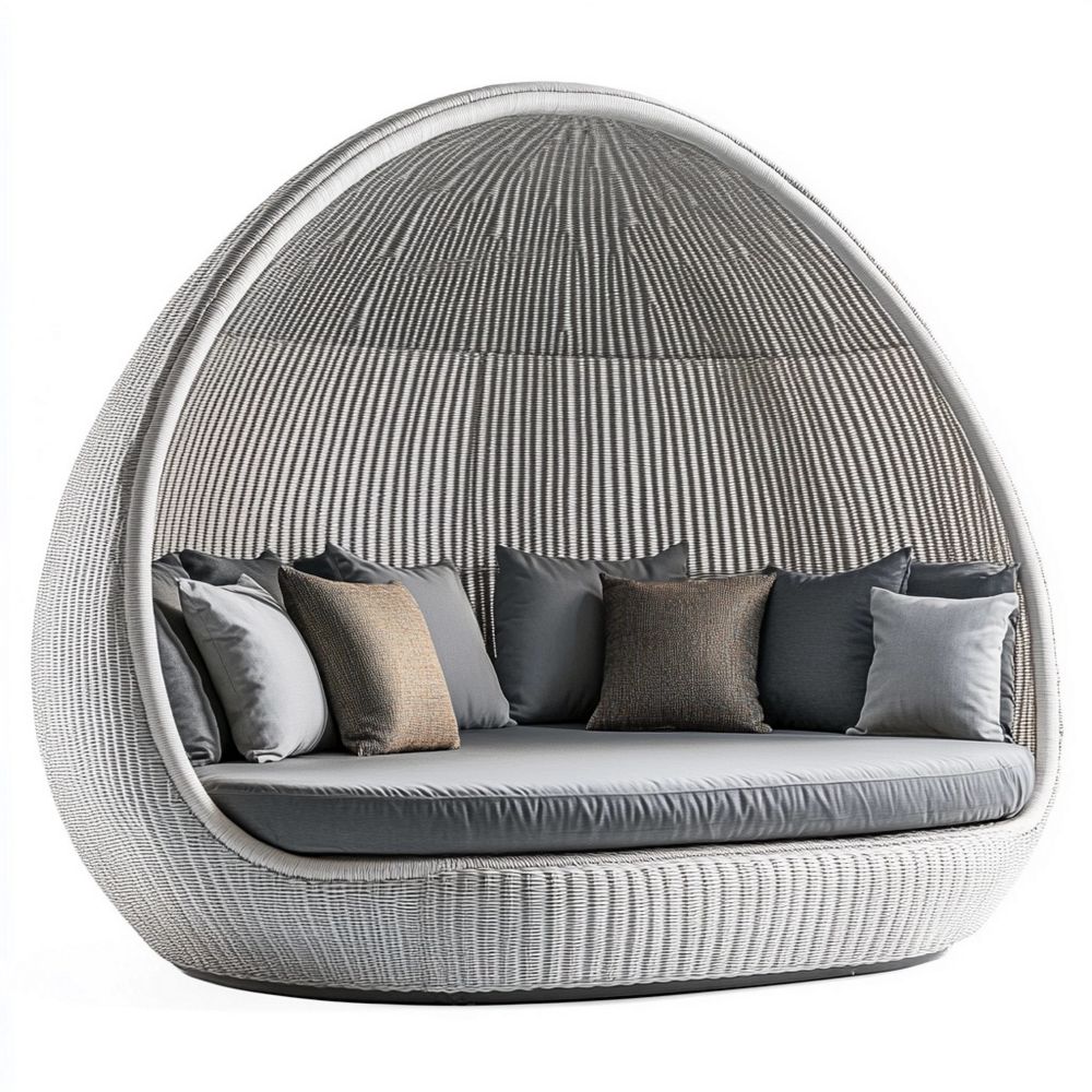 Sofá Cama Exterior Moderno en Ratán Sintético con Cojines Gris para Jardín 200x150x180cm