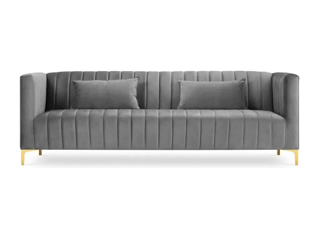 Sofá Nidovia de 3 plazas en terciopelo gris claro 220x85x74 cm. lxo3742966