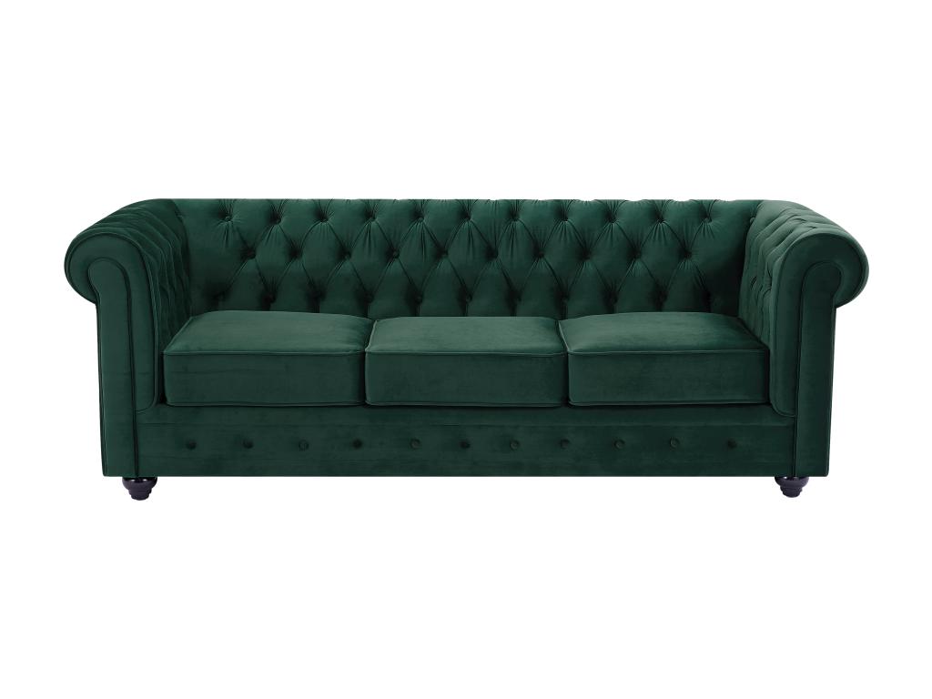 Sofá 3 plazas de terciopelo verde CHESTERFIELD