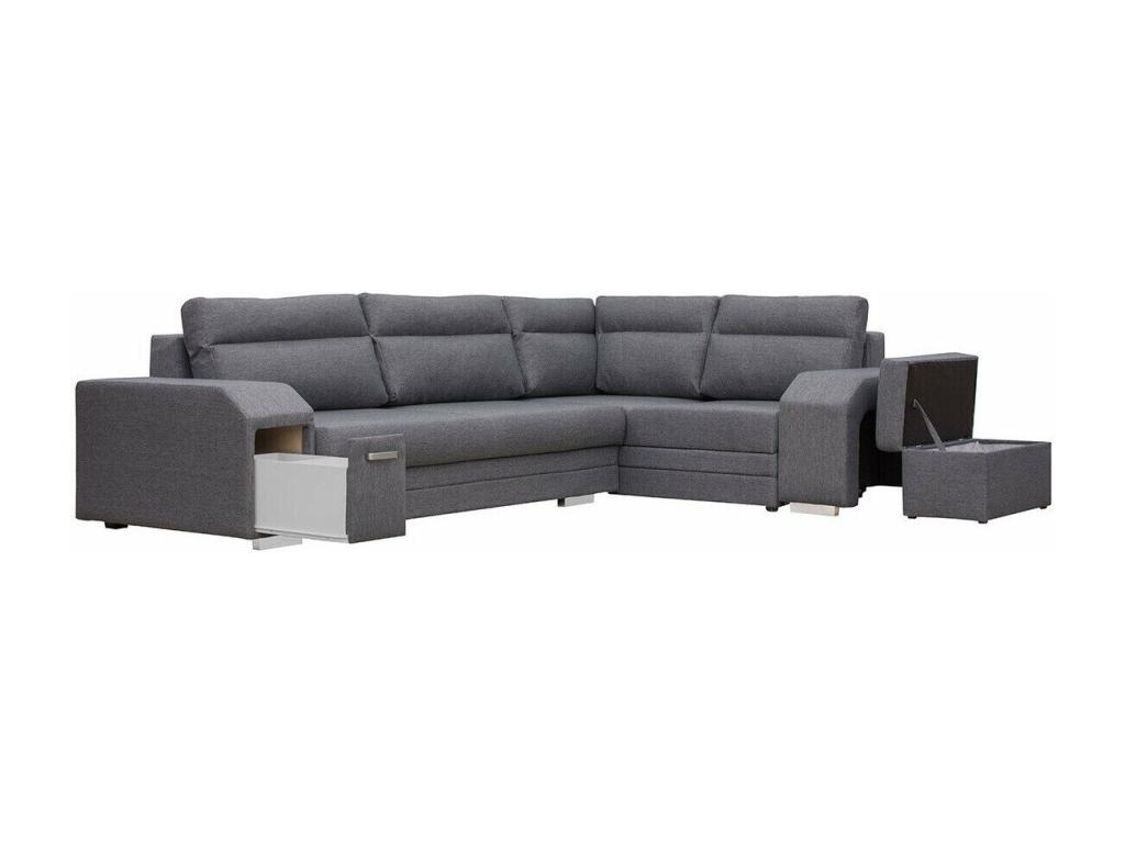 Sofá rinconero Kingsport 101, Gris, Función de descanso, Caja de ropa de cama, 305x205cm