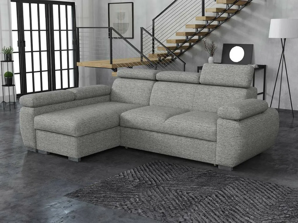 Sofá rinconero Hogarmini 132 Gris Función de descanso Caja de ropa de cama 255x170cm pwoz11964