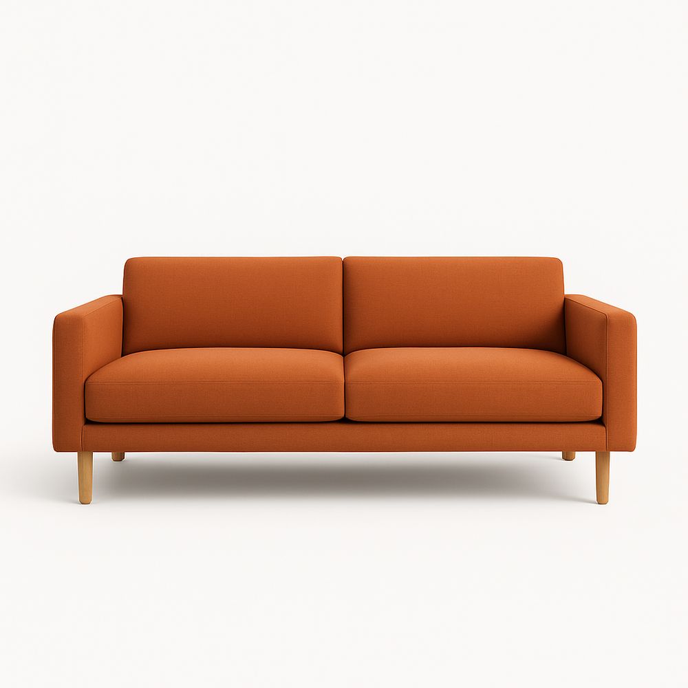 Sofá moderno de dos plazas color naranja,diseño elegante,tapizado en tela suave,estructura de madera,ideal para salas de estar