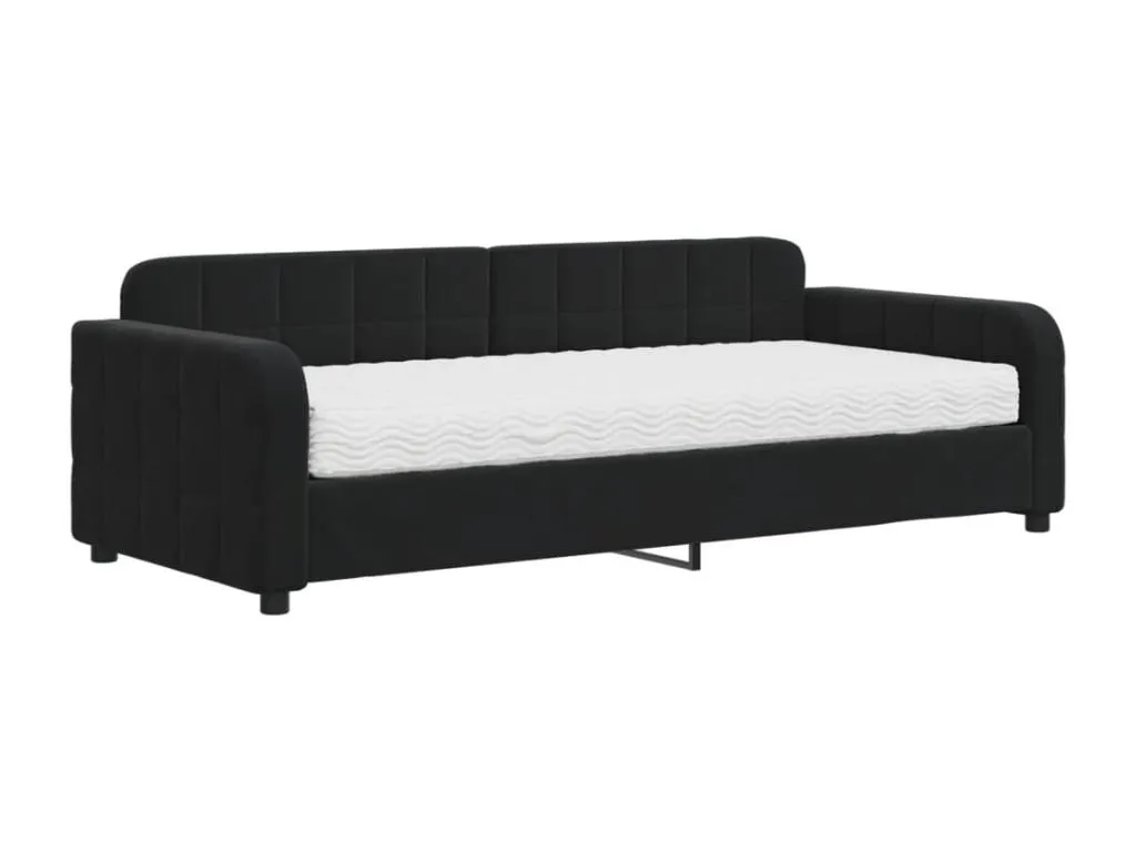 Sofá cama con colchón terciopelo negro 90x200 cm