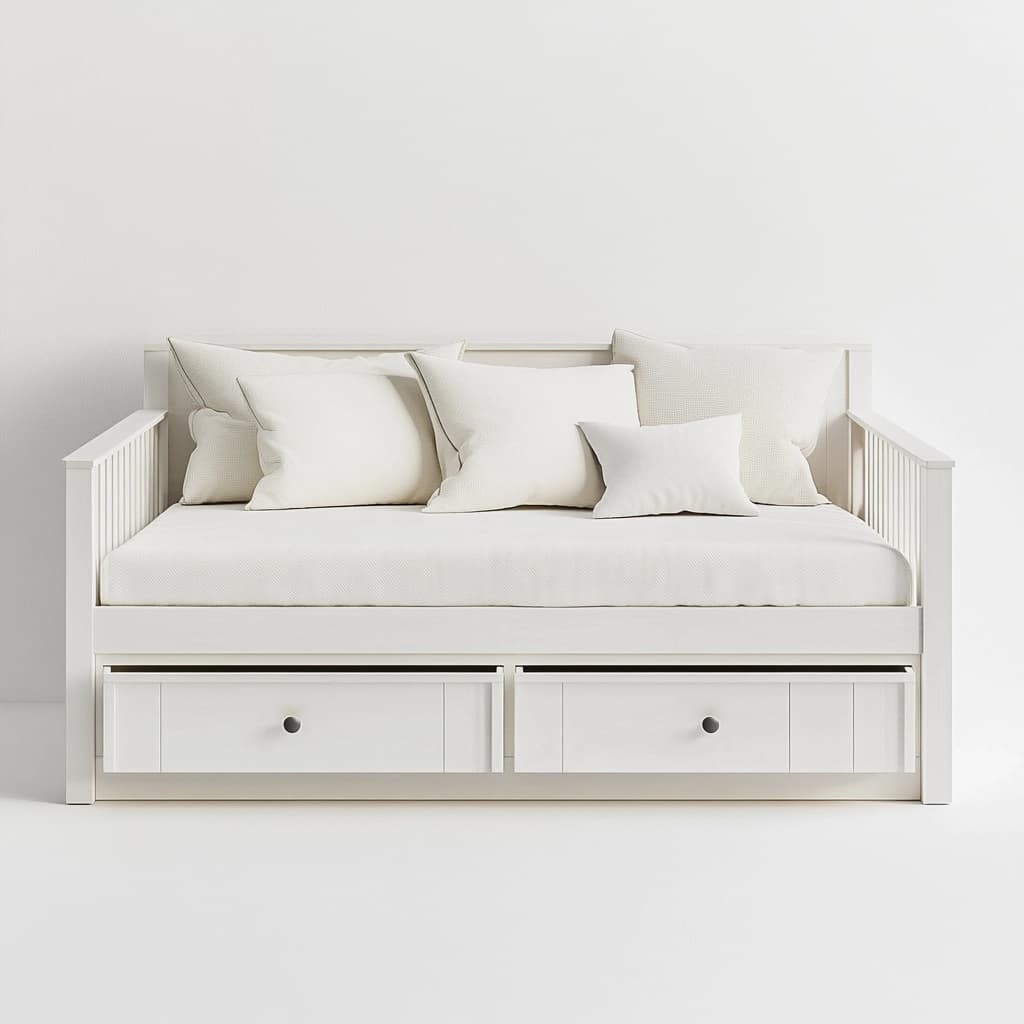 Sofá cama individual de madera con almacenamiento blanco 200x90x85 cm